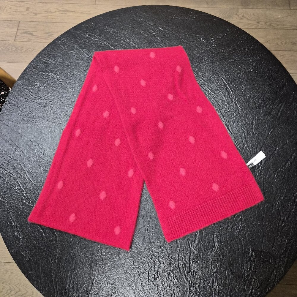 Talbots 100% Cashmere Scarf – Red with Pink Polka Dots Preppy Coquette Luxury